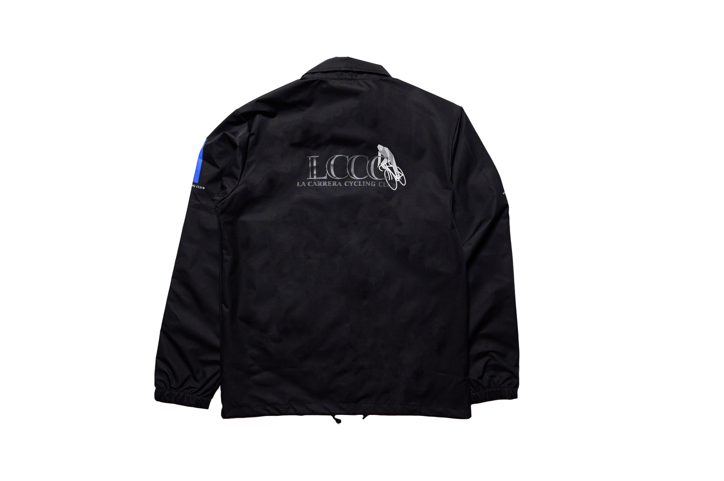 Back view of LCCC Master Chrono reflective coaches jacket, highlighting reflective logo and clean design