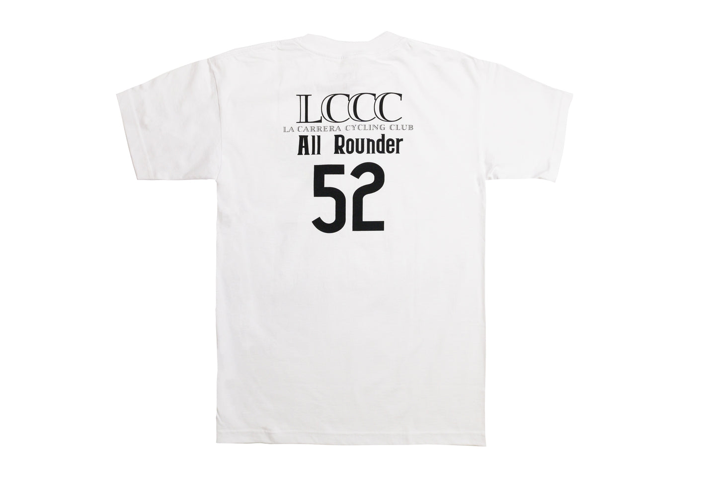 Back view of LCCC All-Rounder 52 white tee