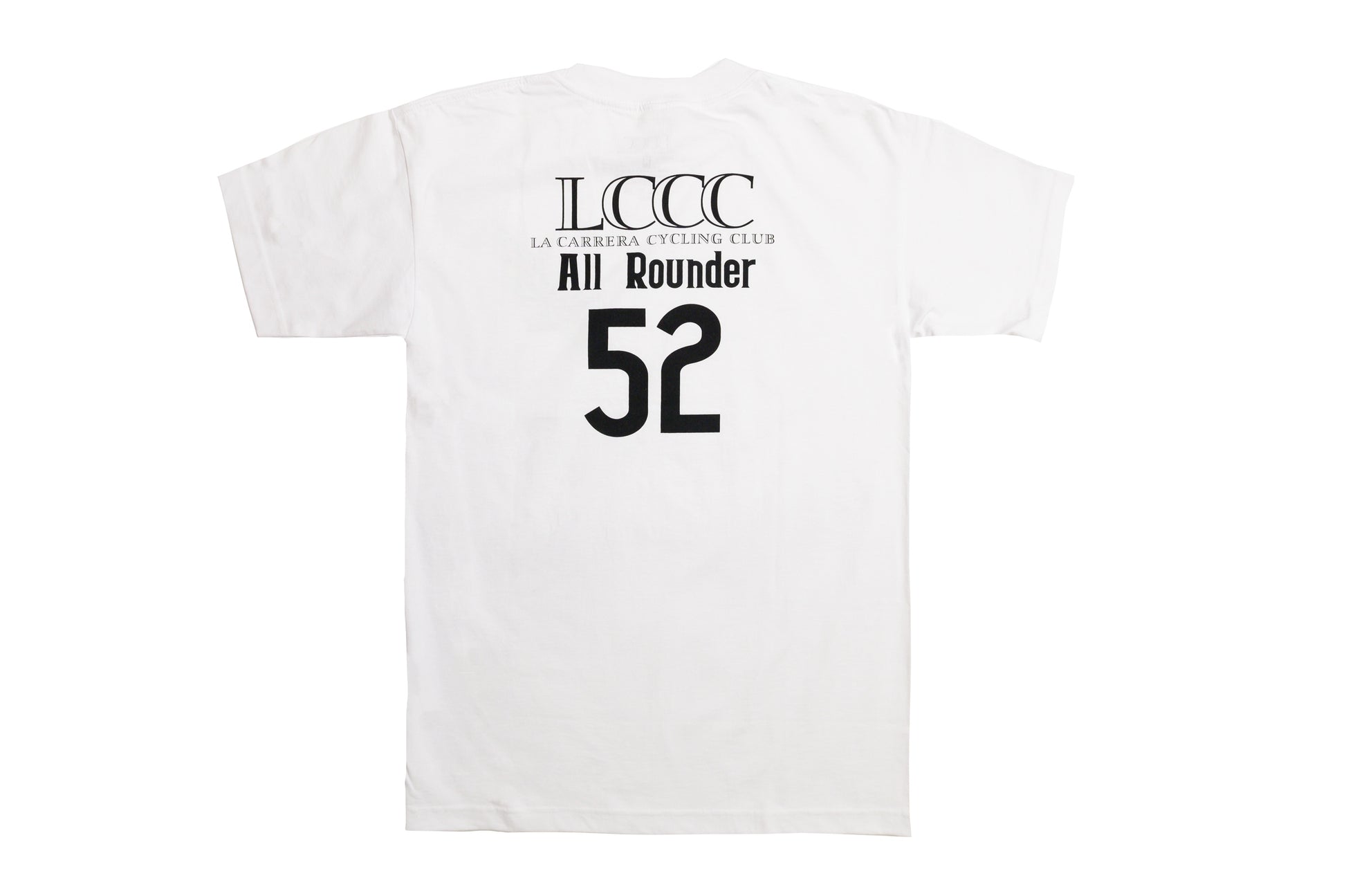 Back view of LCCC All-Rounder 52 white tee