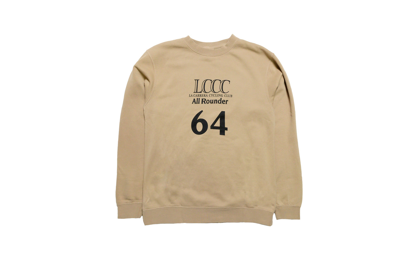 LCCC All-Rounder 64 pigment-dyed crewneck sweater in brown sand, front view