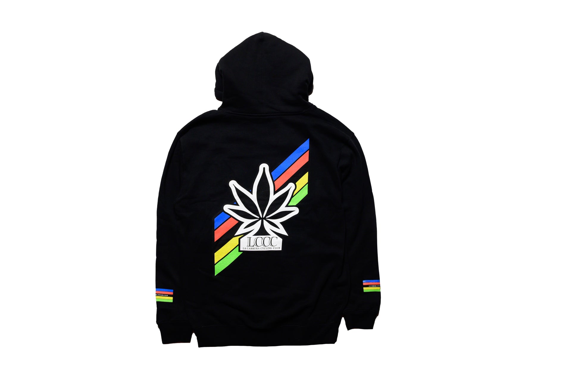 Back view of the hoodie laid flat, showing clean design and stitching details