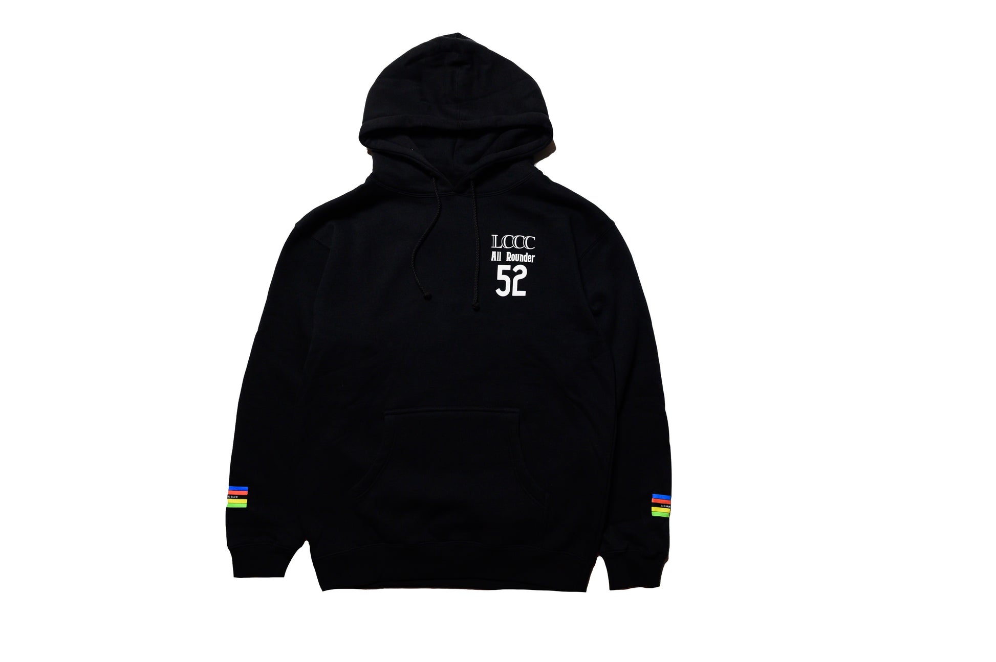 Front view of LCCC Heavyweight Champion PO Hoodie in black, featuring bold front graphic and drawstring hood