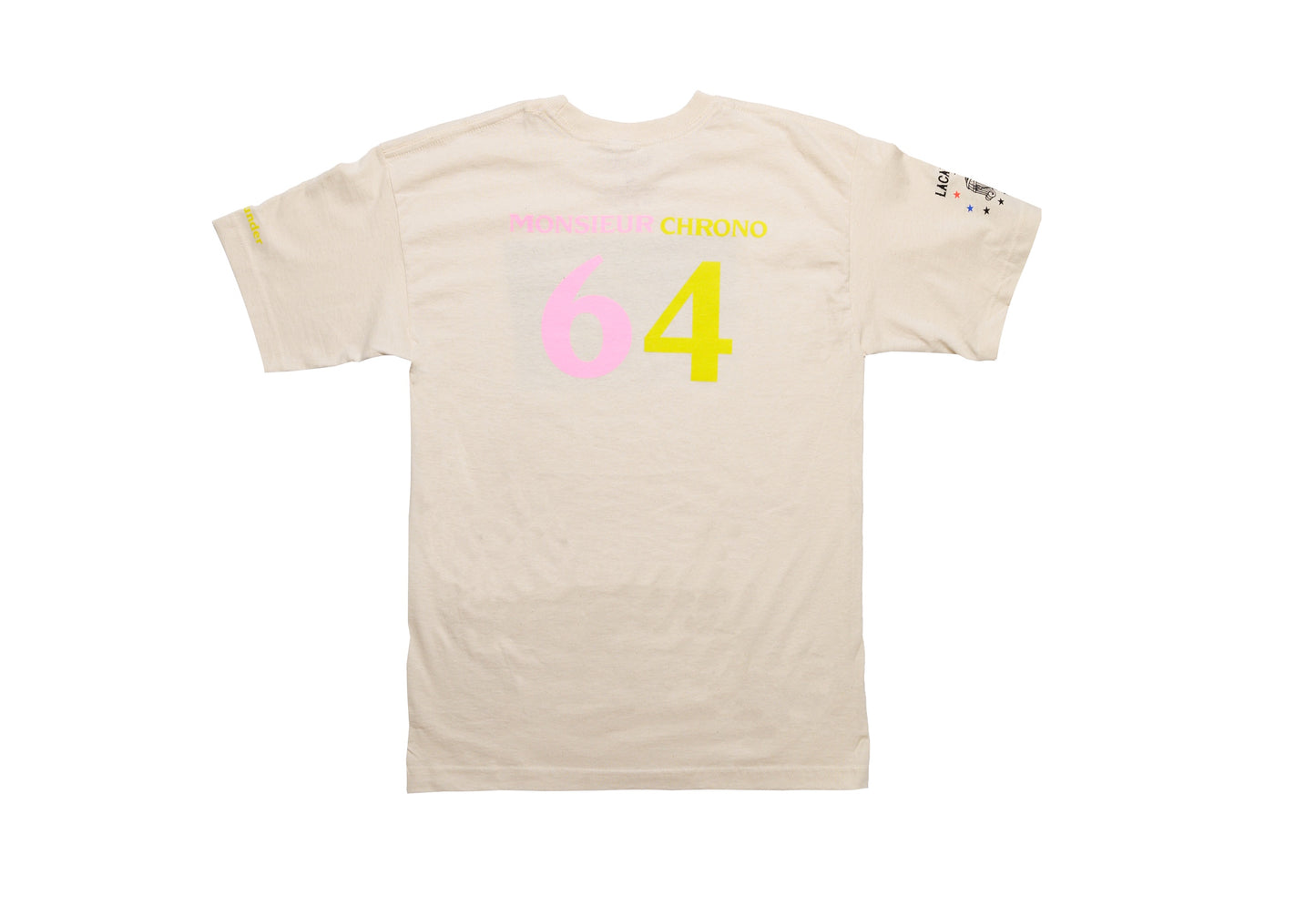 Back view of Monsieur Chrono tee by LCCC in white/oatmeal