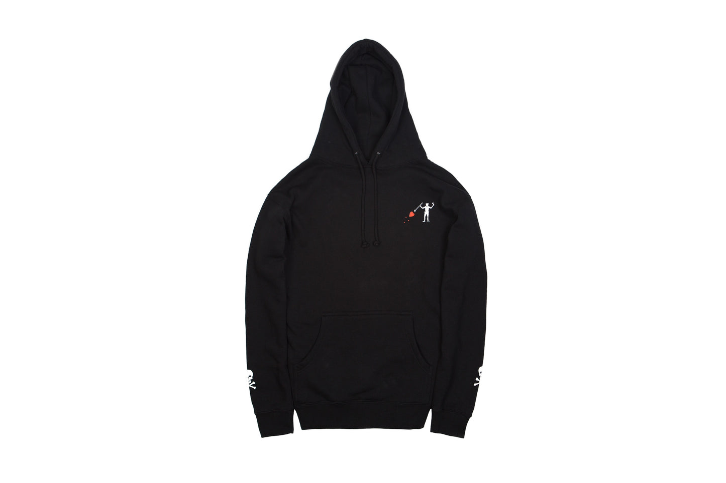 LCCC Pirata black pullover hoodie, front view with white graphic print