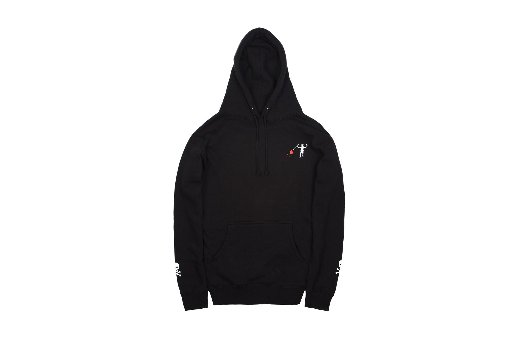 LCCC Pirata black pullover hoodie, front view with white graphic print