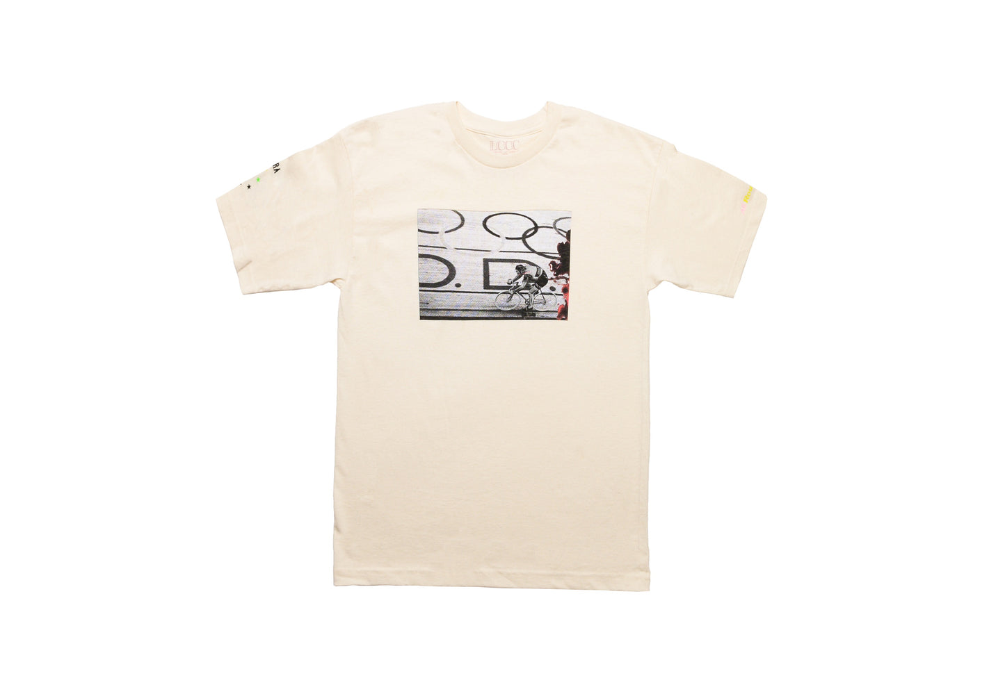 LCCC The Cannibal white/oatmeal tee, front view with bold black graphic print