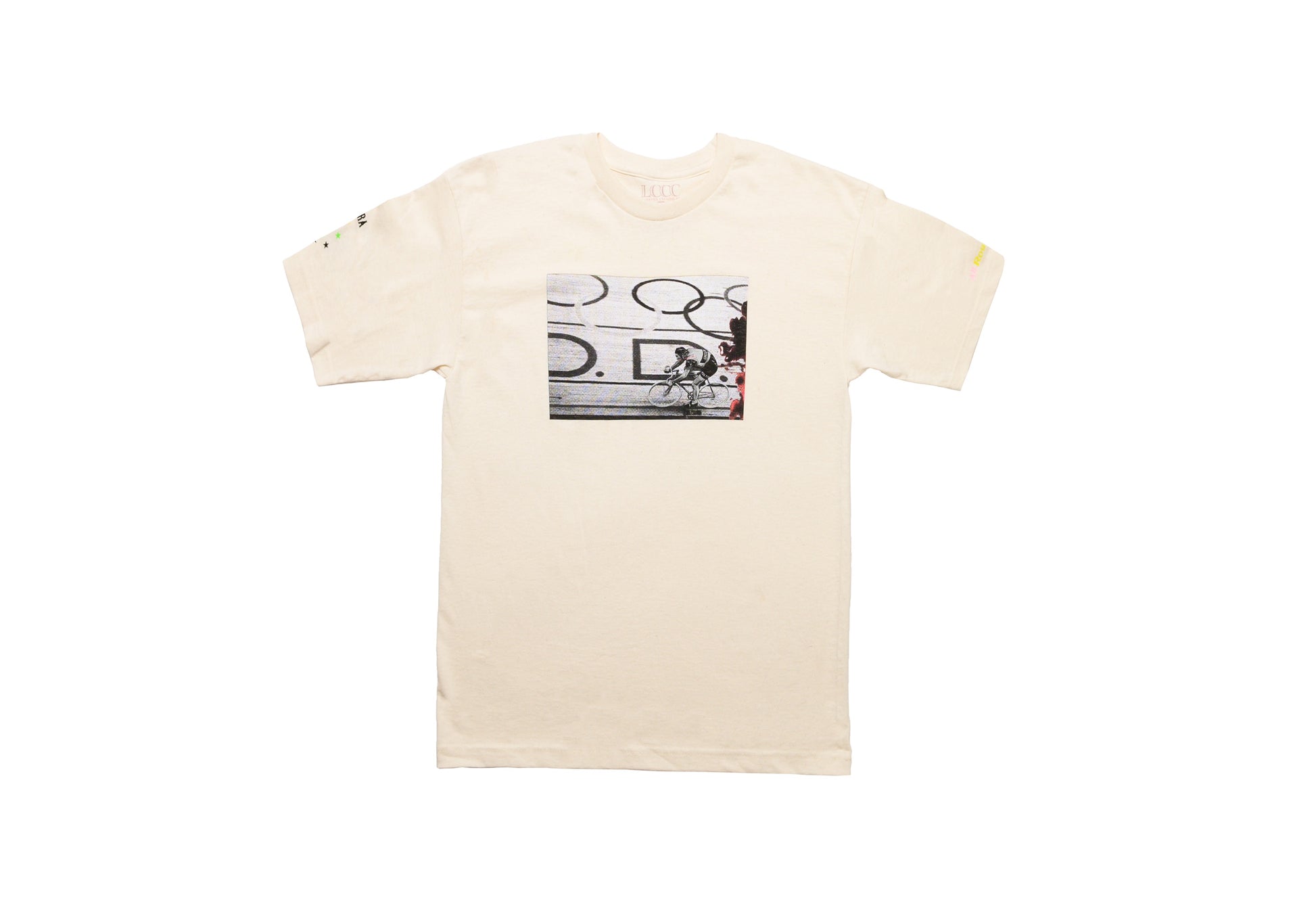 LCCC The Cannibal white/oatmeal tee, front view with bold black graphic print