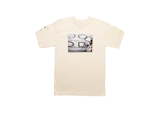 LCCC The Cannibal white/oatmeal tee, front view with bold black graphic print